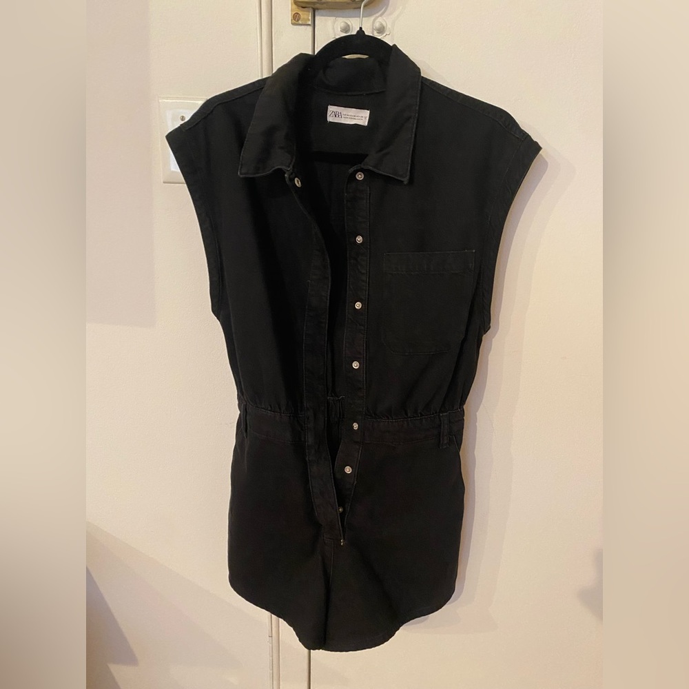 Black denim Zara shorts romper